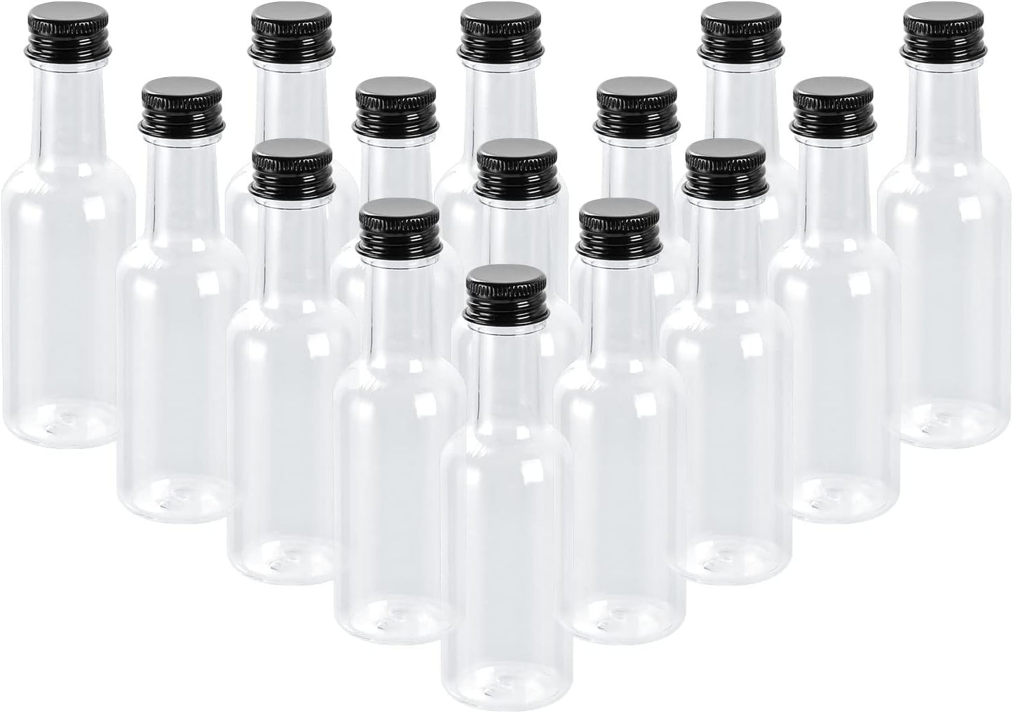 DAJAVE 50 Pack Mini Liquor Bottles, 1.7 fl oz Plastic Spirit Bottle with Black Screw Cap, Liquid Funnel for Easy Pouring, Filling, Miniature Bottles for...