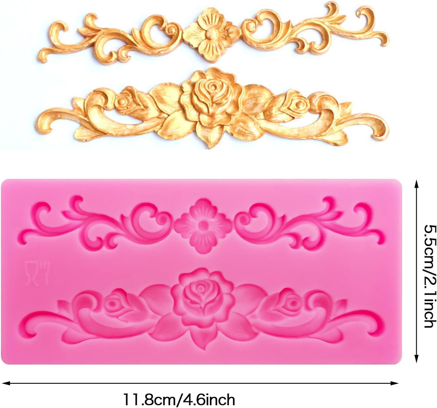 Baroque Style Silicone Molds, Curlicues Scroll Lace Fondant Molds, Vintage Relief Flower Mould Filigree 3D Clay Mold for Gummy Sugar Cookie Pastry Chocolate...