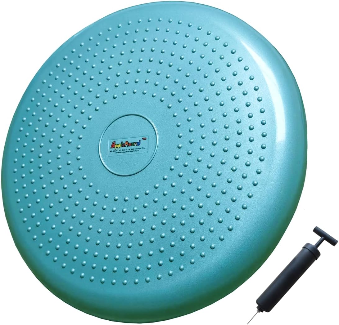 AppleRound Inflated Wobble Cushion with Hand Pump, Air Stability Board (Extra Thick), Core Balance Disc for Adults, Sensory Wiggle Seat for Kids, Flexible...