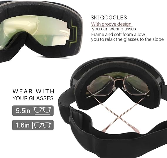 Ski Snowboard Goggles Anti-Fog Anti-UV Winter Snow Sports Skating Snowmobile Glasses for Men Women