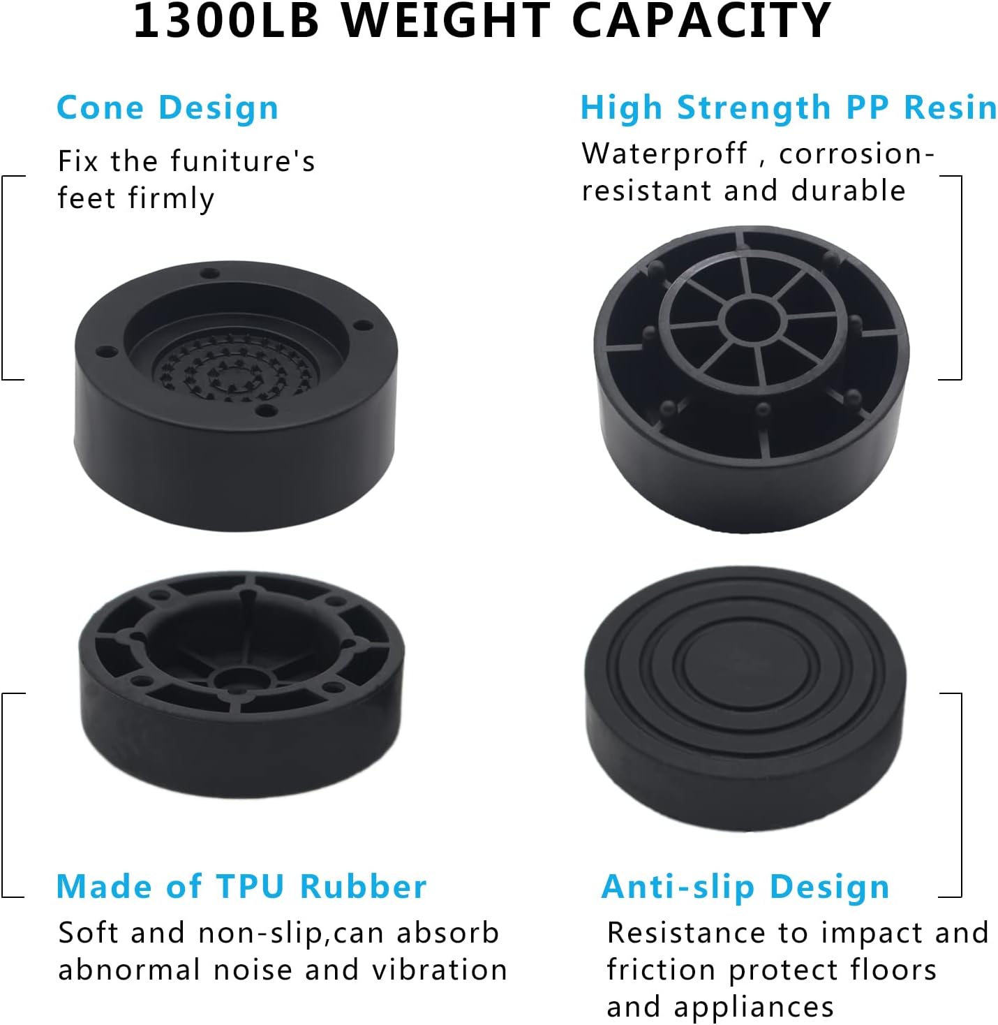 HANIHUA 4 Sets Black Round Furniture Risers, Heavy Duty Bed Risers Lifts Height 1", 2", 3 inch, Adjustable Bed Lifts Risers for Bed Frame, Furniture...