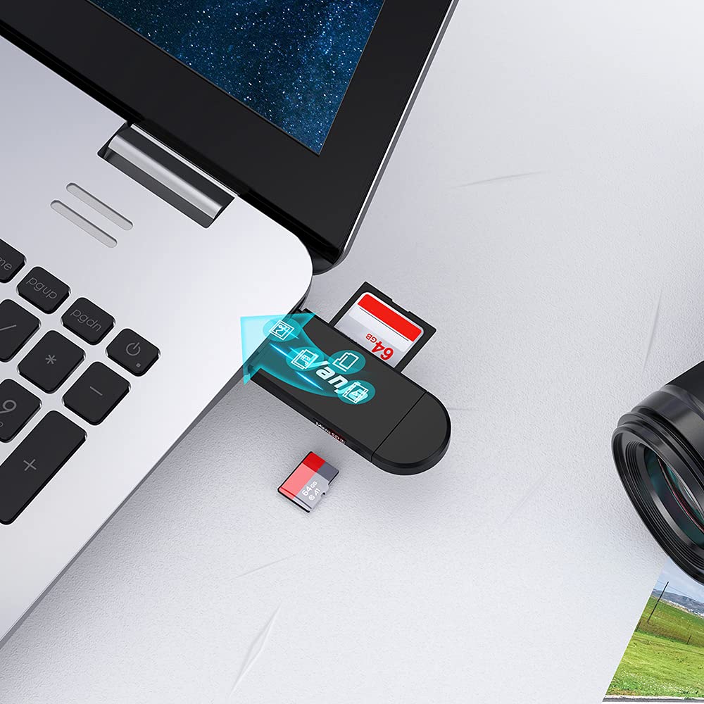 Vanja SD Card Reader, USB-C & USB Memory Card Reader, Camera SD Card Adapter for Micro SD, SDXC, SDHC and UHS-I Cards