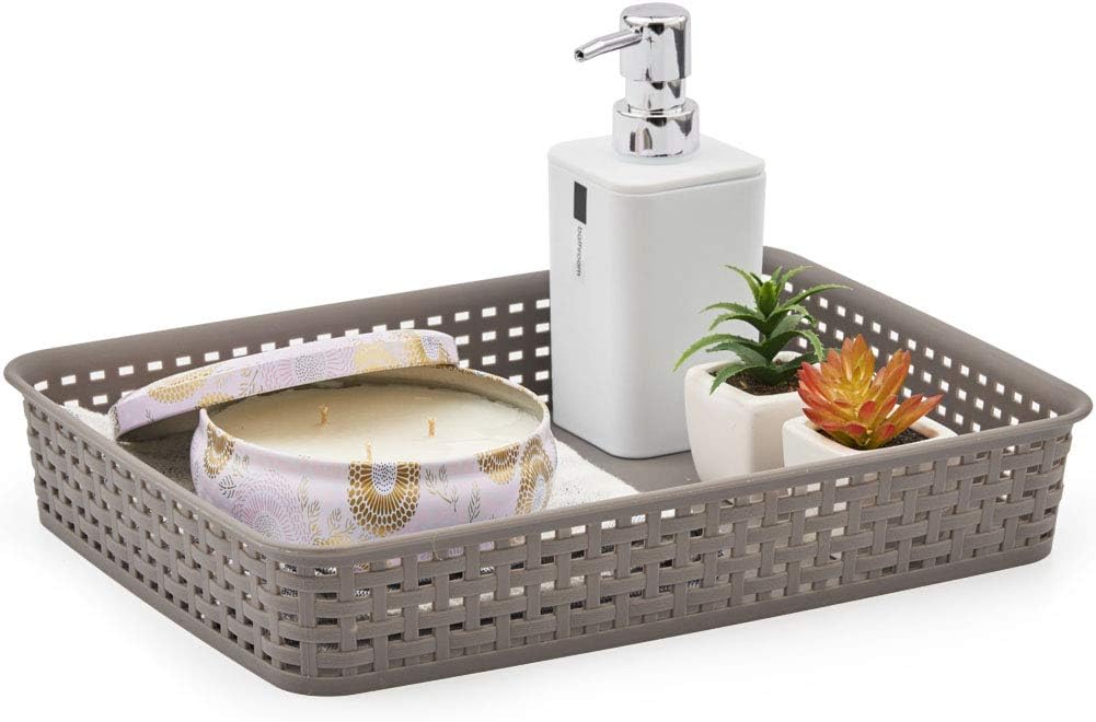 EZOWare Large Plastic Knit Storage Trays, Gray Drawer Divider Filing Bin for Office School Supplies Paper Organizer - Pack of 2 (13.8x9.8x2.4inch)