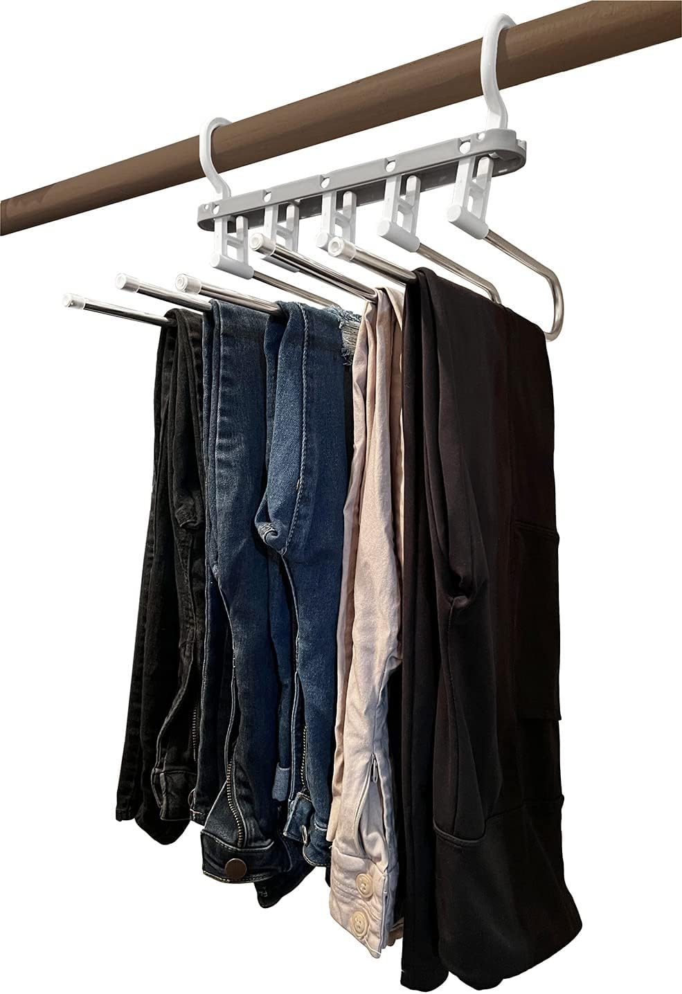 5 Tier Multi-Functional Space Saving Pants Hangers for Hanging Pants, Scarfs, Belts, Shirts, Etc. (Multiple Colors) (Grey)