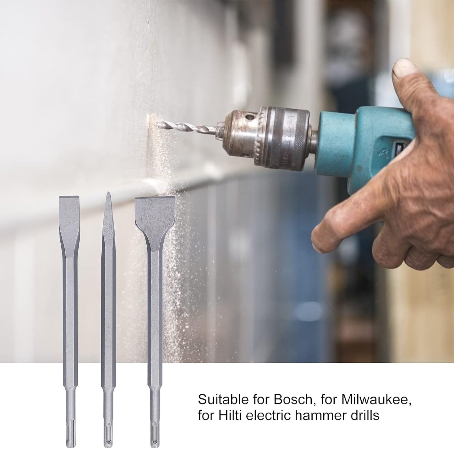 Chisel Set, Abrasion Resistant Carbon Steel Scaling Chisel, Flat Chisel, Flat Hammer Drill Bits, Concrete Removal Chisel for Concrete (SDS PLUS (round handle))