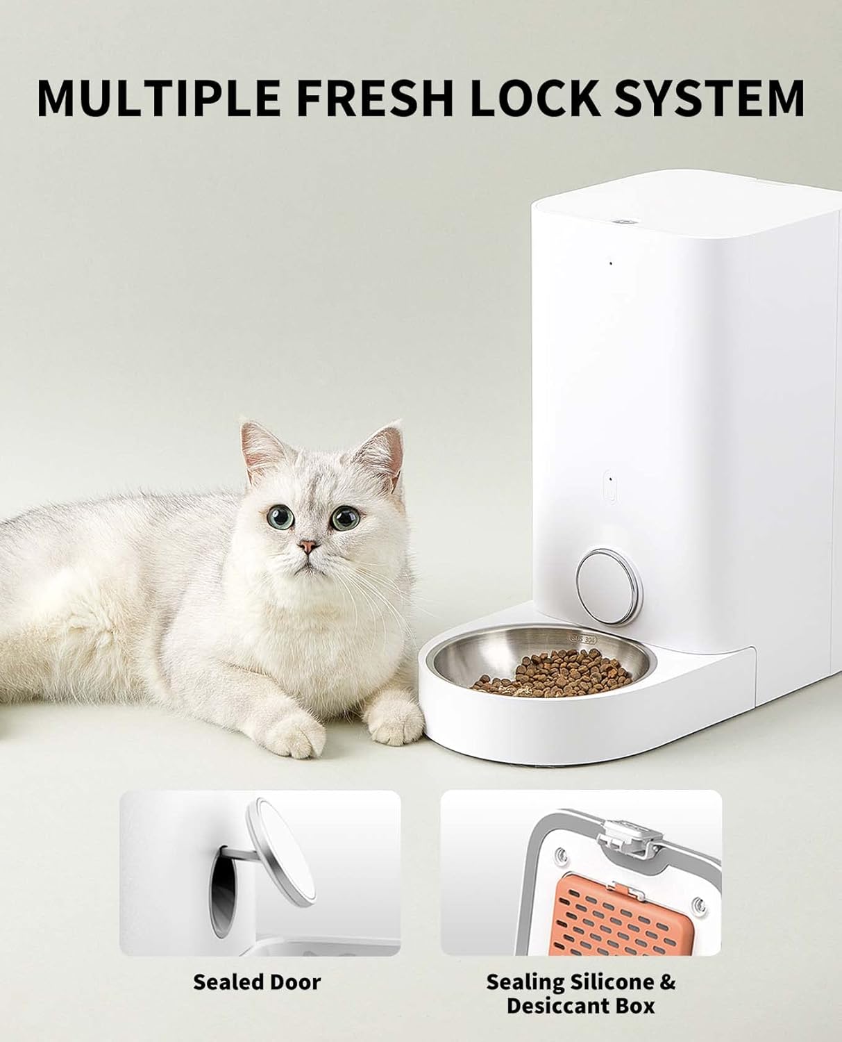 PETKIT Automatic Food Dispenser with Stainless Steel Bowl, APP Control, LED Display for Low Amount of Food, Cat Food Dispenser (Dog) - 2.8L