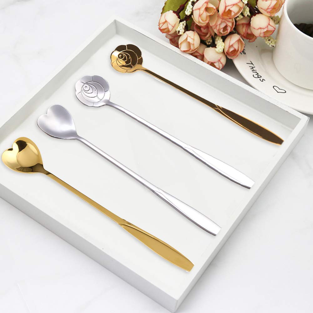pack of 4 Long Handle Stainless Steel Dessert Spoon – Small Scoop