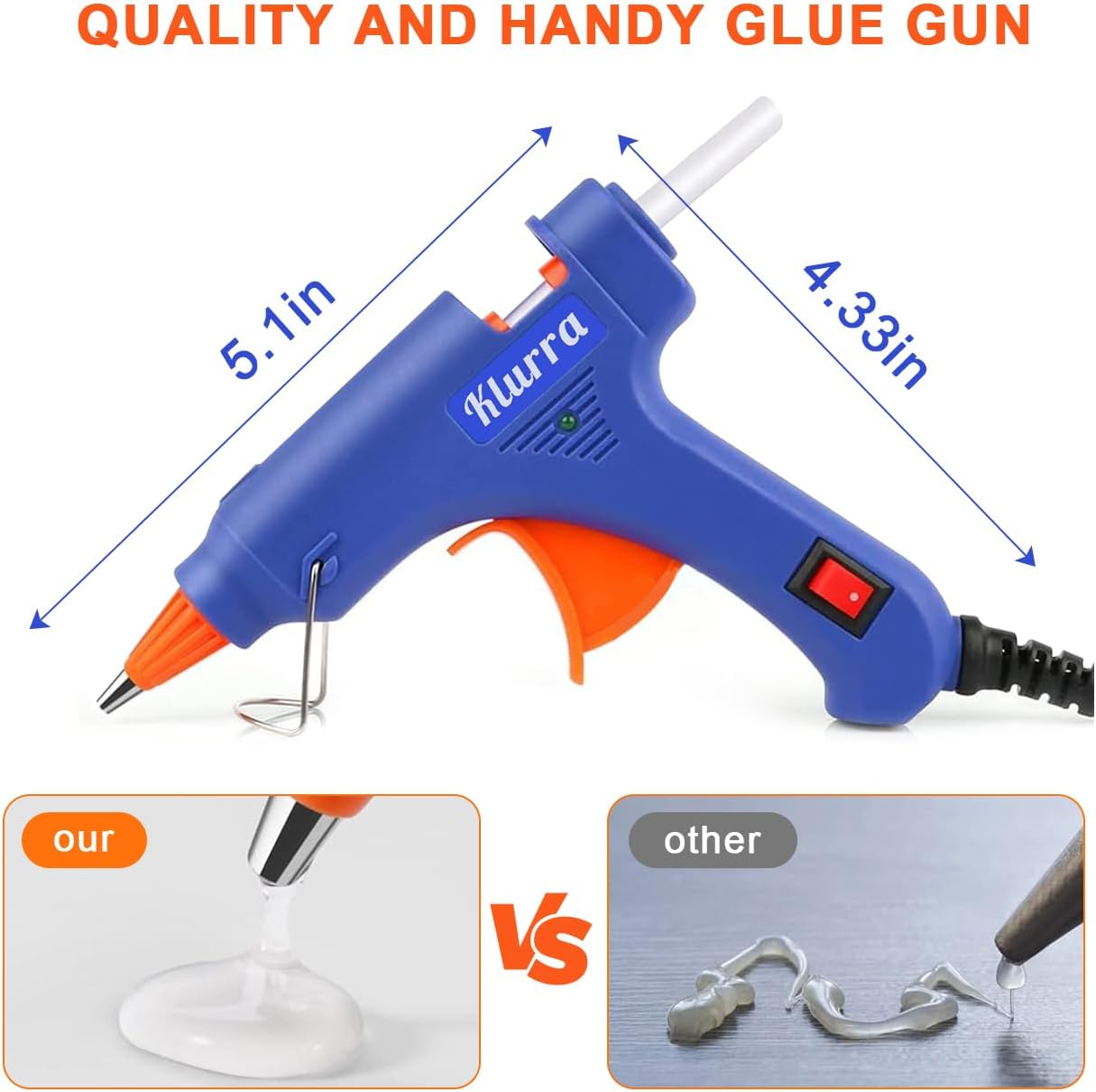 Klurra Hot Glue Gun, Mini Hot Glue Gun Kit with 30 Glue Sticks for School Crafts DIY Arts Quick Home Repairs, 20W (Blue)