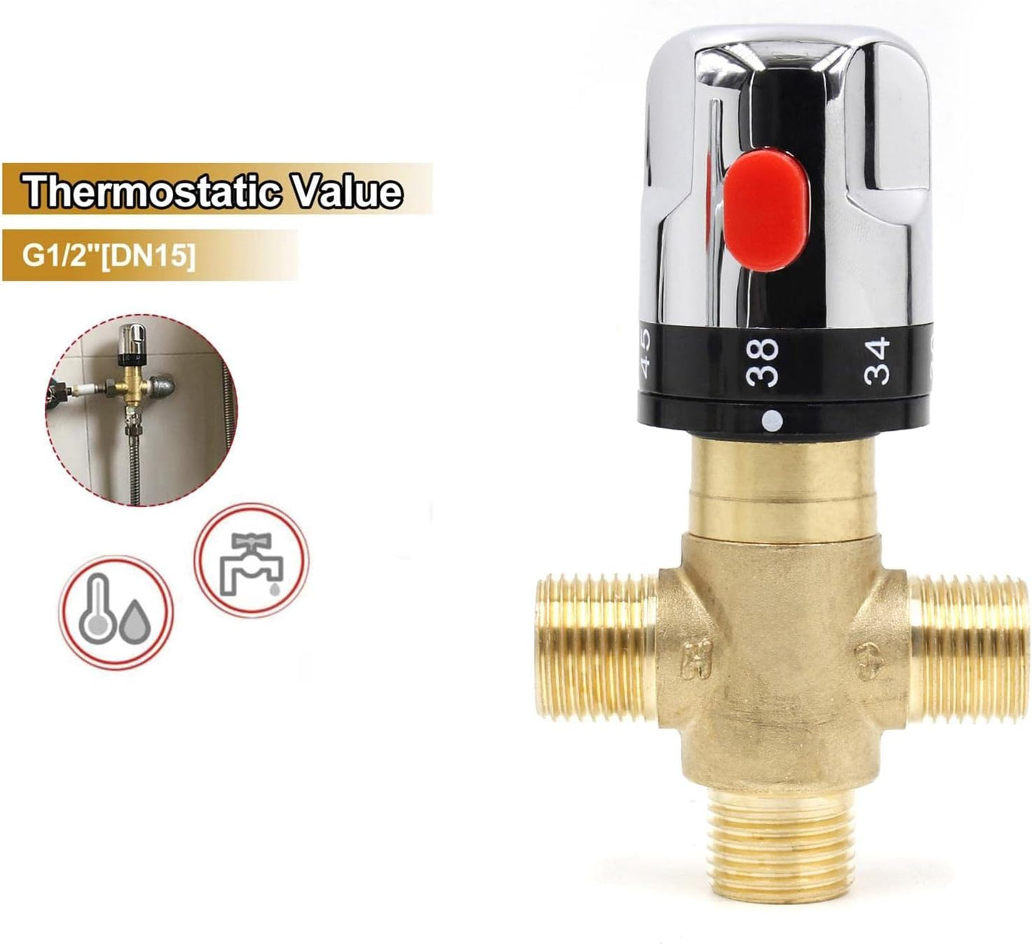 UGPLM Brass Thermostatic Mixing Valve 1/2 NPT Male Connections Home Plumbing Fixtures Bathroom for Showers Home Kitchen Bidets