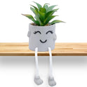 Cute Artificial Hanging Succulent Plant with Grey Cement Vase – Desk & Shelf Decor
