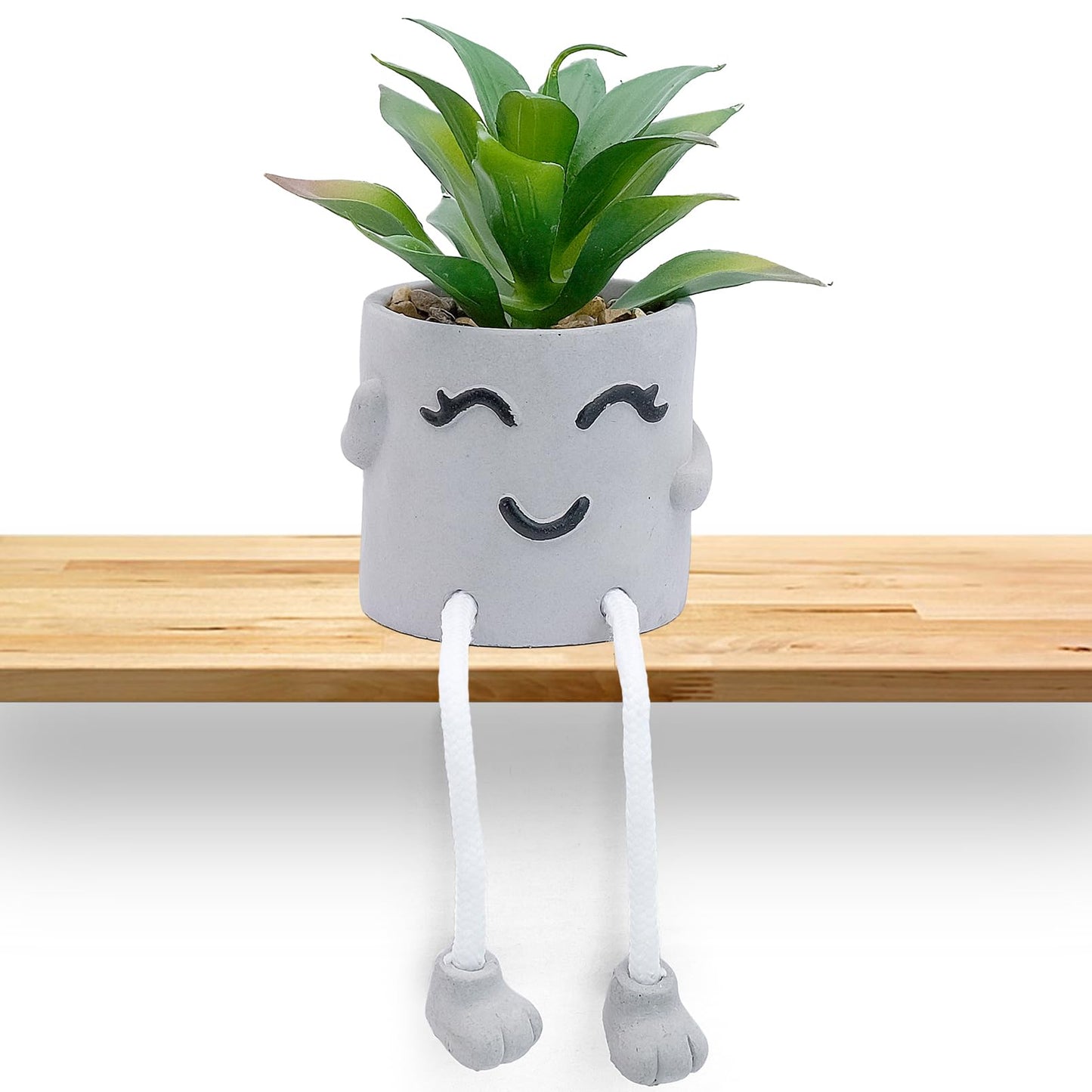Cute Artificial Hanging Succulent Plant with Grey Cement Vase – Desk & Shelf Decor
