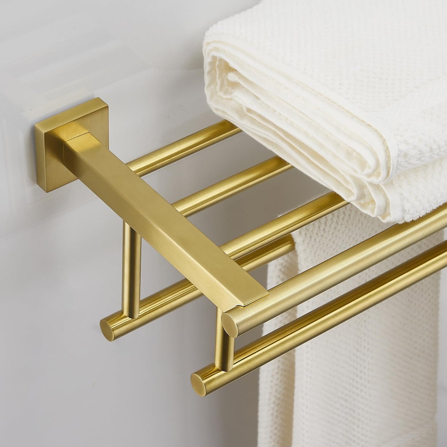 RTCUL Towel Rack for Bathroom 32 Inch Wall Mounted Towel Rack Brushed Gold Towel Shelf with Double Towel Bar SUS304 Stainless Steel Towel Holder for...