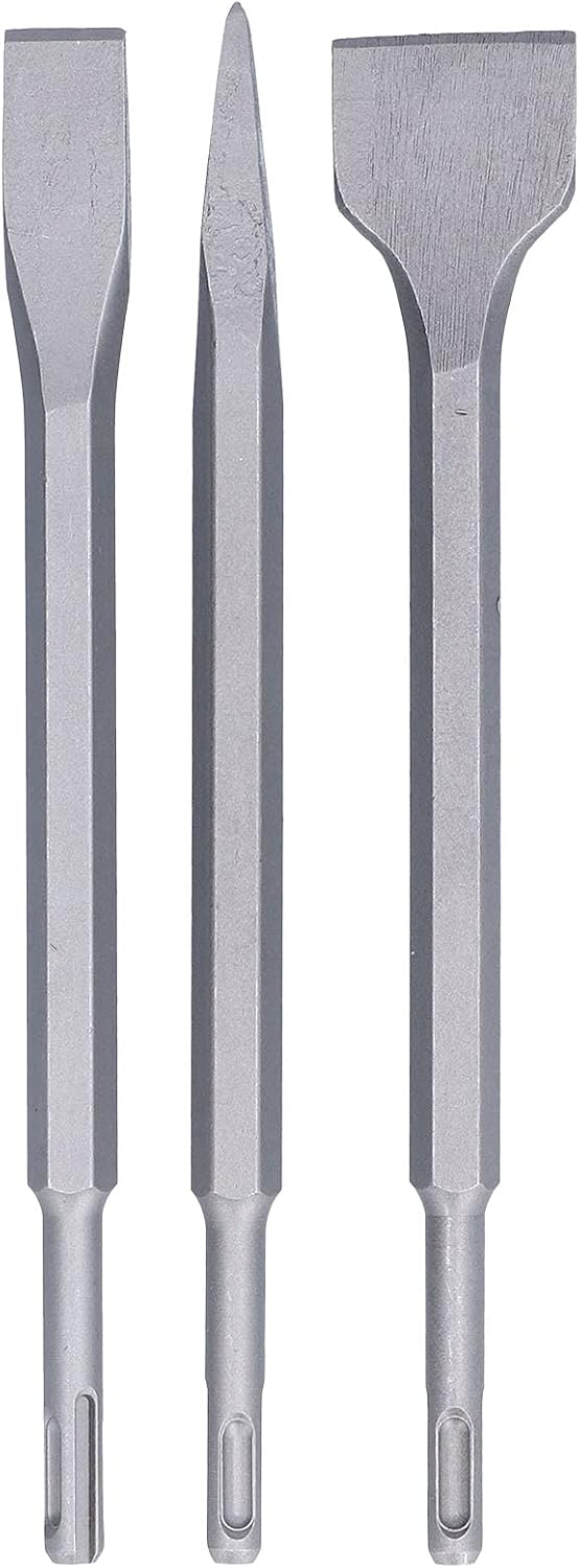 Chisel Set, Abrasion Resistant Carbon Steel Scaling Chisel, Flat Chisel, Flat Hammer Drill Bits, Concrete Removal Chisel for Concrete (SDS PLUS (round handle))