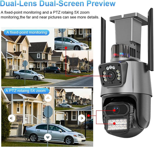 Cameras for Home Security 8MP 4K IP Camera Dual Lens Dual Screen PTZ Camera Outdoor Waterproof Security Video Surveillance Camera Police Light Alarm with...