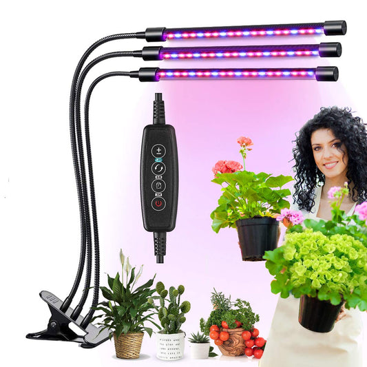 MoKasi LED Grow Light for Indoor Plant - 60W Tri Head Red Blue Spectrum Clip On Desk Growing Lamp with 6 Dimmable Levels Auto Timer Perfect for House Garden...