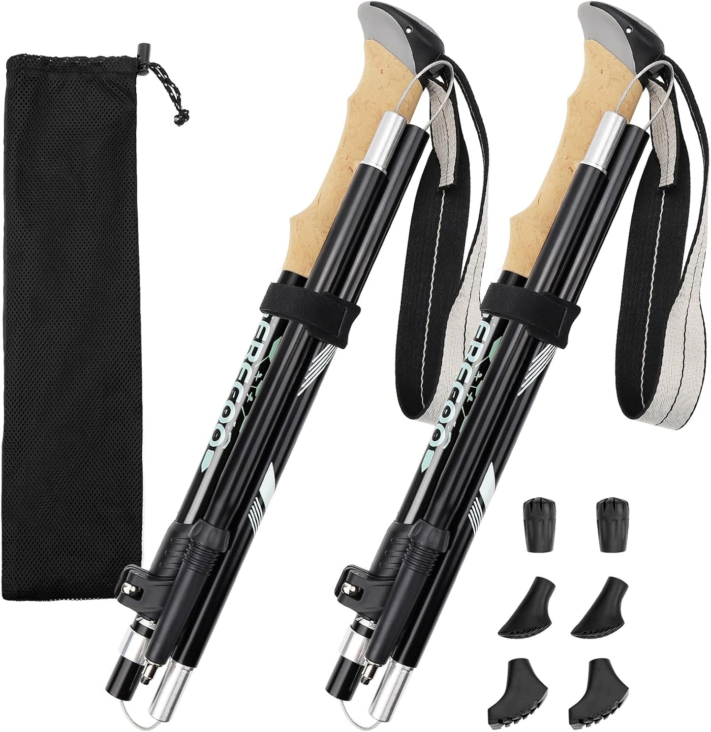 FRECOO Nordic walking poles, trekking poles made of 7075 aluminium, adjustable from 110-130 cm, with 5 pairs of rubber buffers, telescopic hiking poles for...