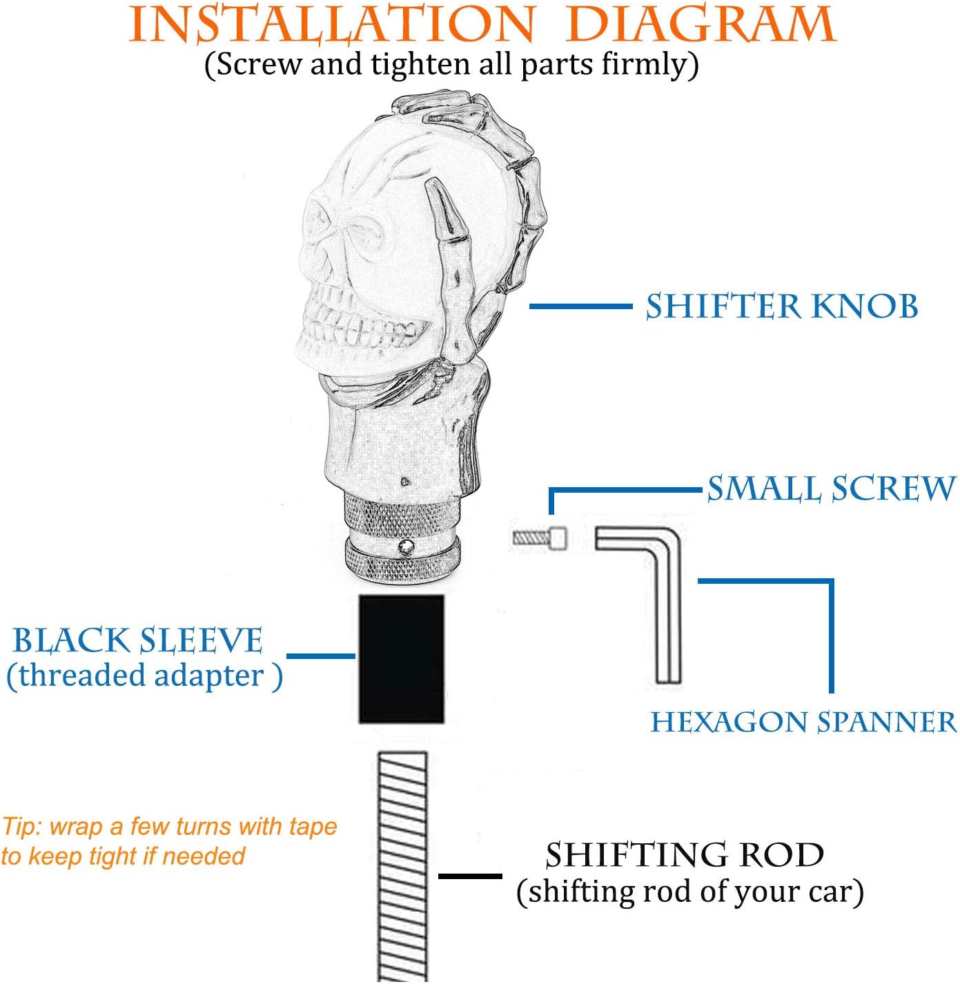 Thruifo Manual Car Knob Shift Handle Magic Skeleton Stick Fits Most MT Gears Beige and Black
