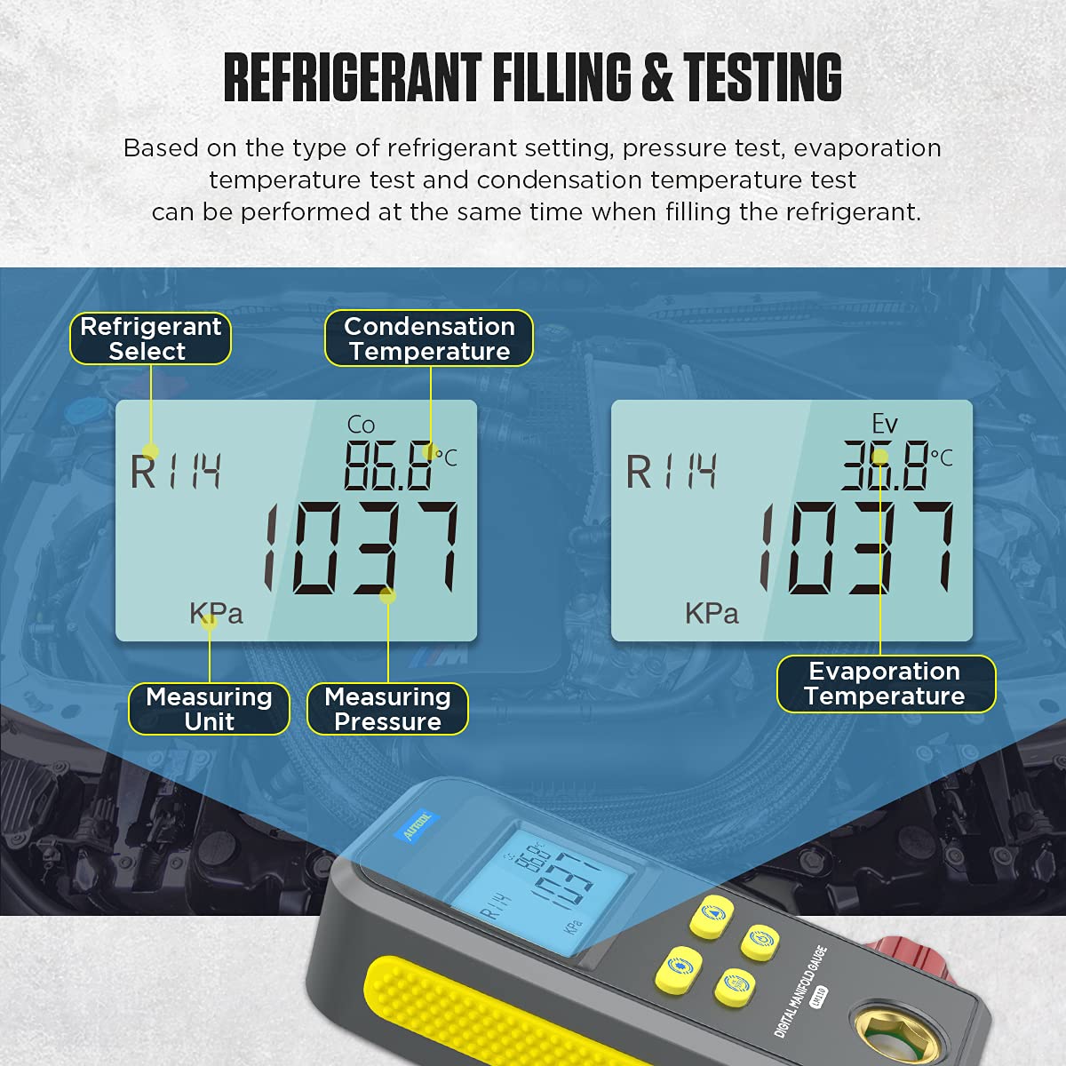 AUTOOL LM110 Digital Manifold Gauge, HVAC System Refrigeration Gauge for Refrigerant Filling&Pressure Test / Vacuum Operation Test /Pressure Leak Test...