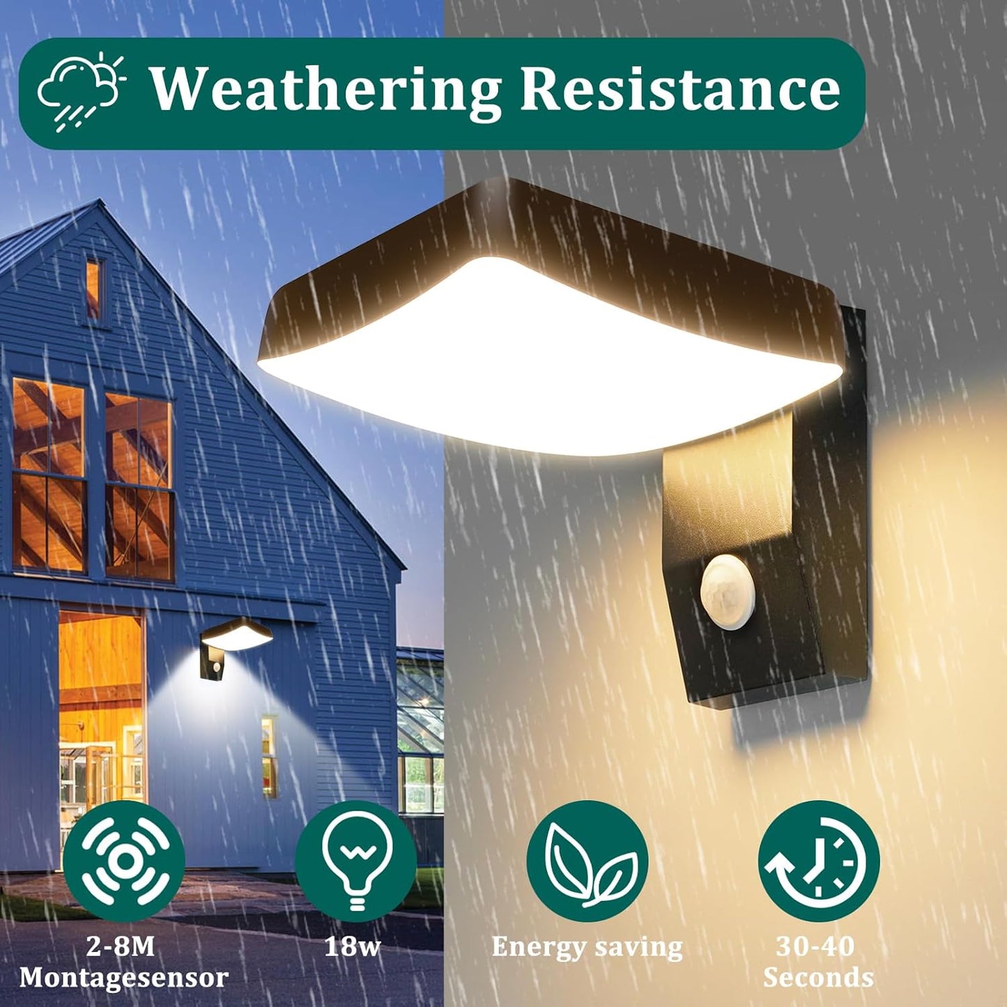 OKELI Outdoor Wall Lights with Sensor, Wall Lights Outdoor, Waterproof IP65, 360° Rotation Outside/Indoor,Warm White 3000K