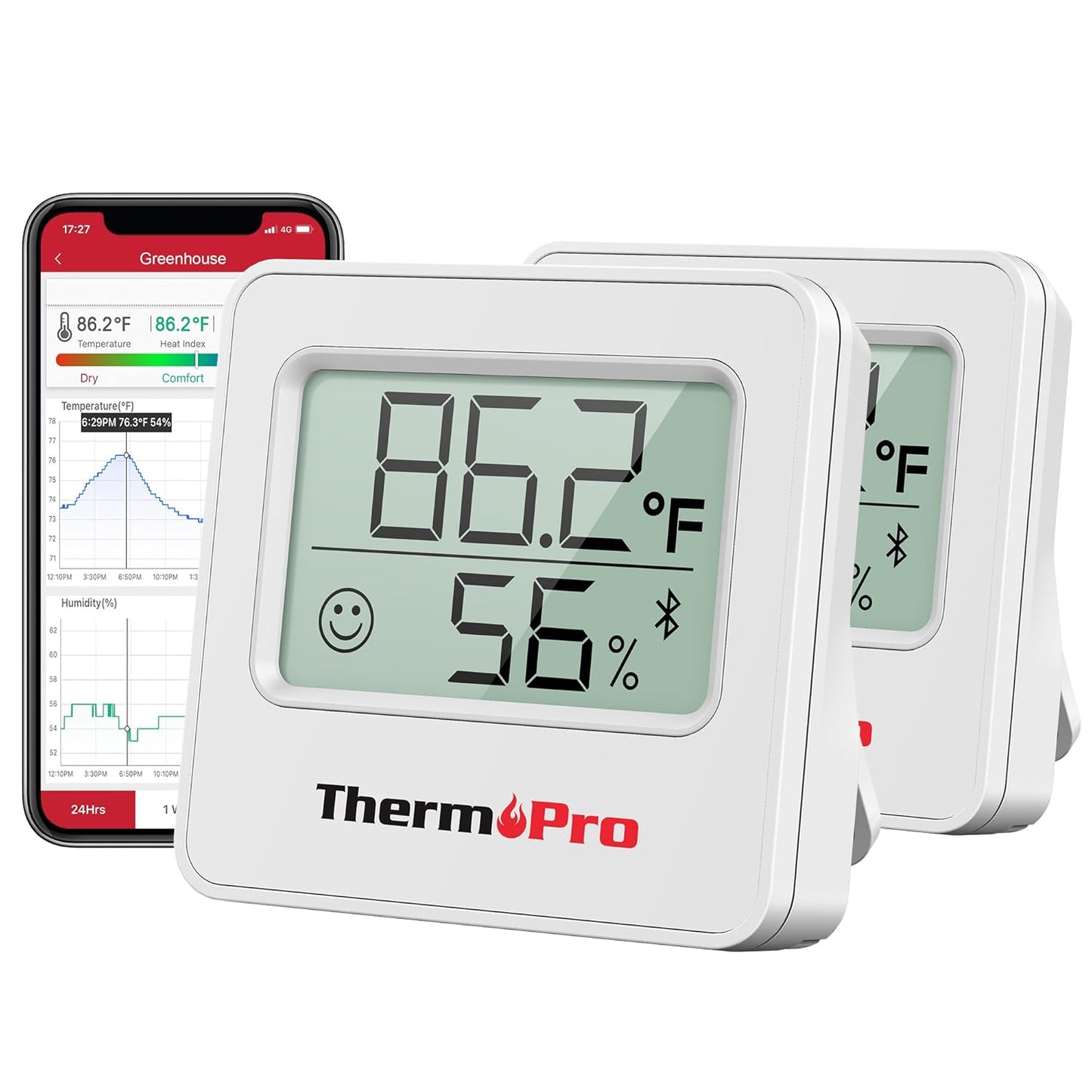 ThermoPro TP357 2 Pack 260FT Bluetooth Hygrometer Room Thermometer for Home with Remote Temperature and Humidity Monitor & Smart APP, Temperature...