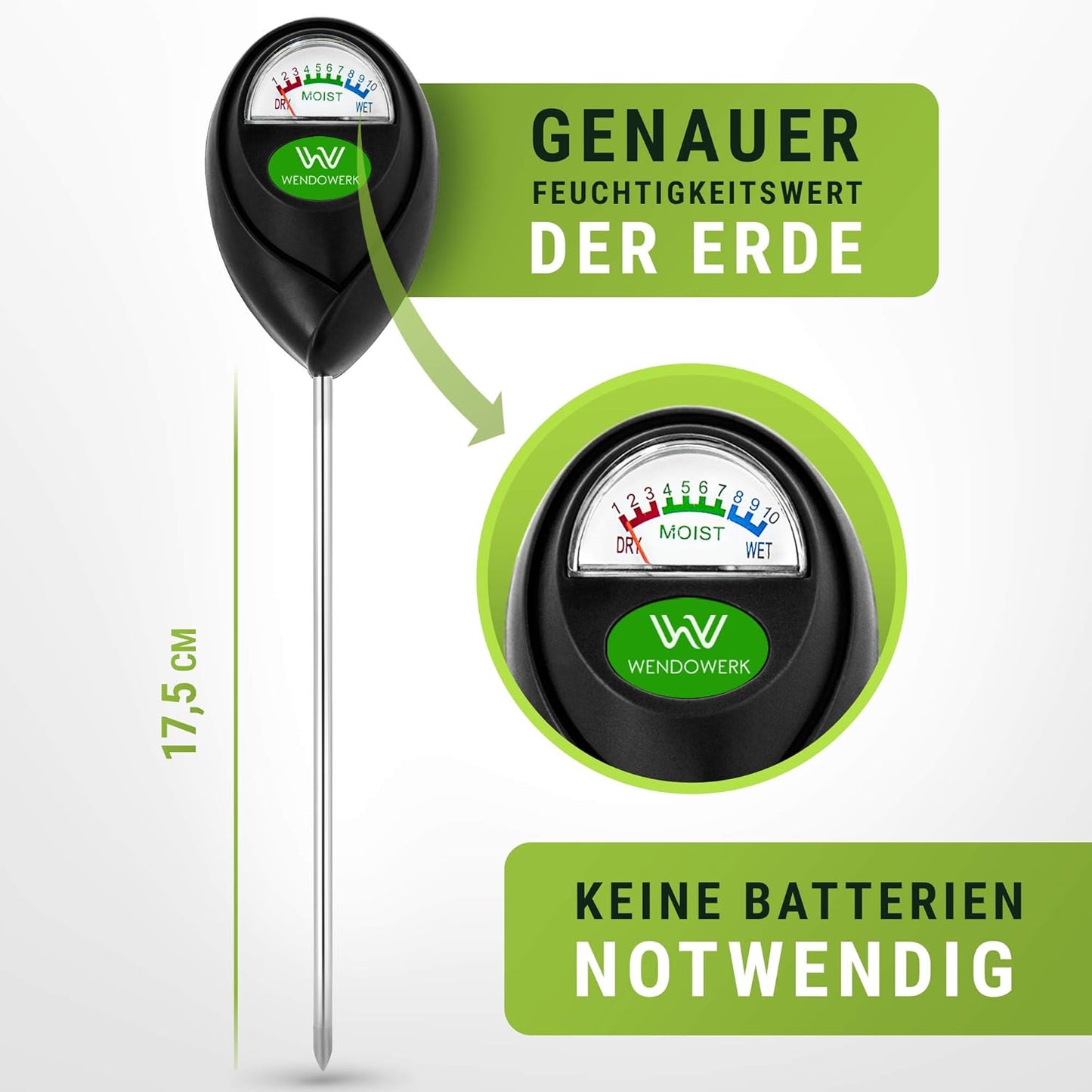 WENDOWERK® Soil Moisture Meter for Plants - [Green/Black] - No x- Improved Moisture Meter Plants [2022] - Premium Soil Testerz