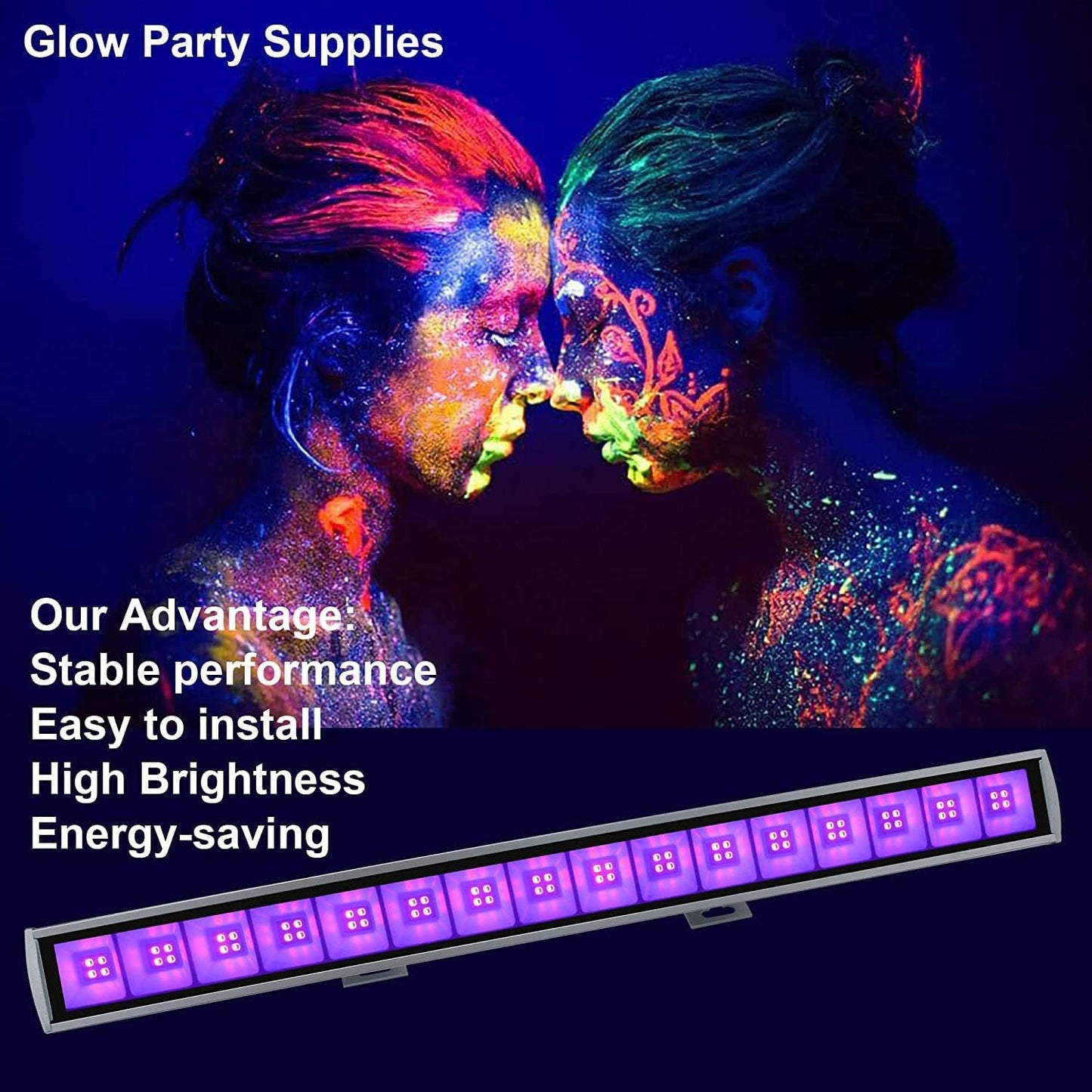 Eleganted  36W LED Black Light Spotlight, Improved 64 LED Black Light Lamp Tube with Plug, Switch and 150cm Cable, Lights 22x22ft for Halloween Party Stage Lighting