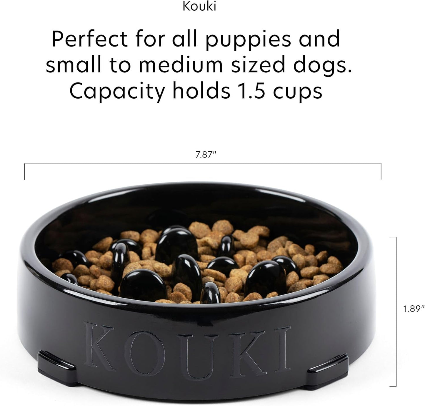 KOUKI - Slow Feeding Dog Bowl - 1.5 Cups - Puppy Certified - Small and Medium Breeds - Slow Feeder Dog Bowls - Maze - Puzzle - Puppy Trainer - Dog Food Bowls - Anti-Slide - Black Dog Feeder