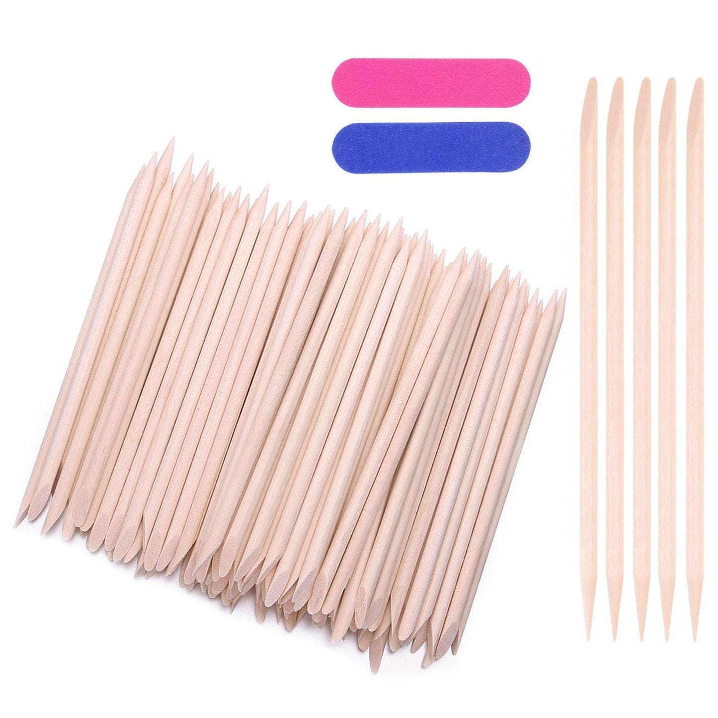 40/40 pcs Double-Sided Nail Buffer & Orange Wood Cuticle Sticks – Manicure & Pedicure Tools