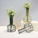 Kathney set of 2 Small Flower Glass Clear geometric Vase Test Tube Metal Frame Vase Plant Propagation Stations for Centerpieces Pampas Grass Table...