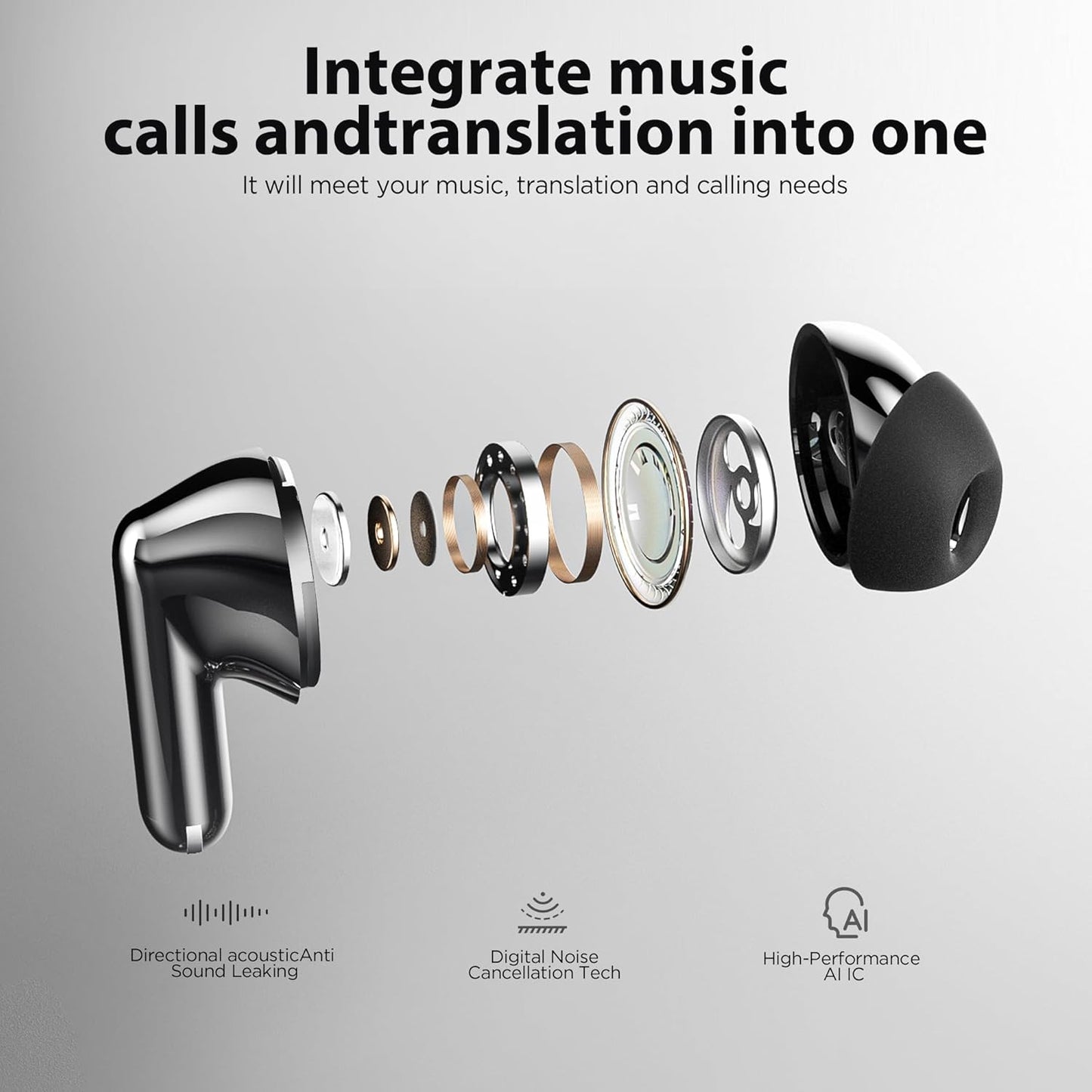 AI Language Translation Earbuds Real-Time 2-Way Translator with 143 Languages & Accents, 3-1 Wireless Earbuds Smart Touch Control,