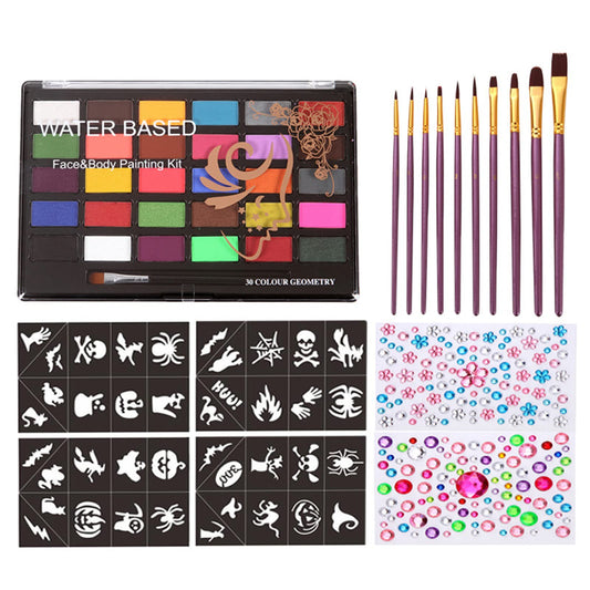 Face & Body Paint Set – 30 Colours Water-Based Non-Toxic Kit for Kids with Brushes & Stencils