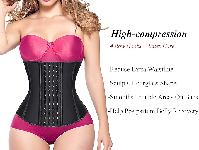 YIANNA Waist Trainer for Women Latex Underbust Waist Corsets Cincher Hourglass Body Shaper 4 Hooks
