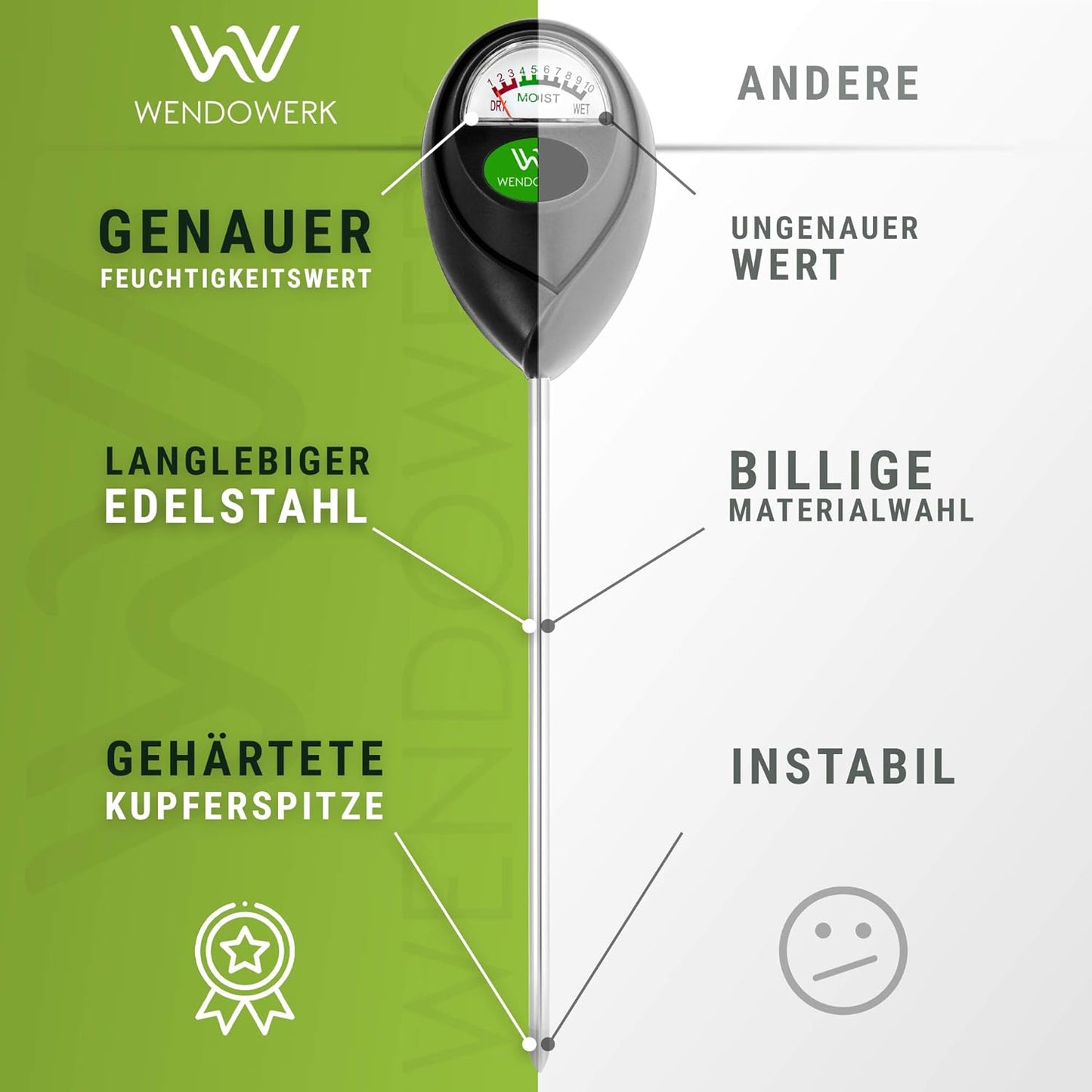 WENDOWERK® Soil Moisture Meter for Plants - [Green/Black] - No x- Improved Moisture Meter Plants [2022] - Premium Soil Testerz