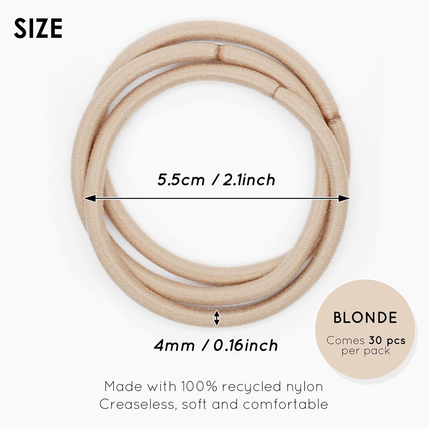 No Damage Elastic Hair Ties, 4mm Thick Rubber Bands for Women & Kids, Perfect for Ponytails, Braids & All Hair Types, 30 PCS, Blonde pack of 50