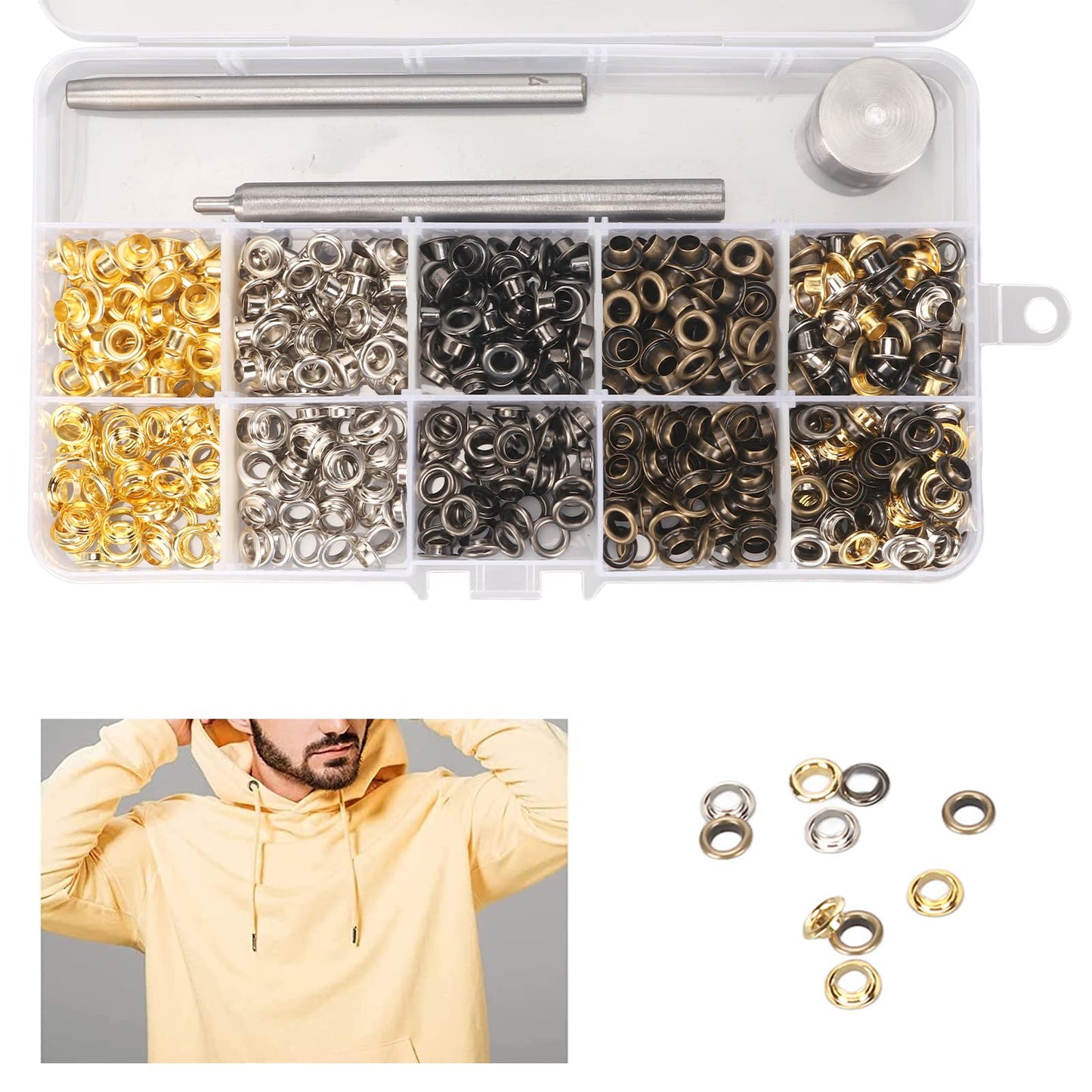 Hztyyier 280 Sets Grommet Kit – 4mm Metal Eyelets Tool Set for Leather, Fabric & DIY Crafts