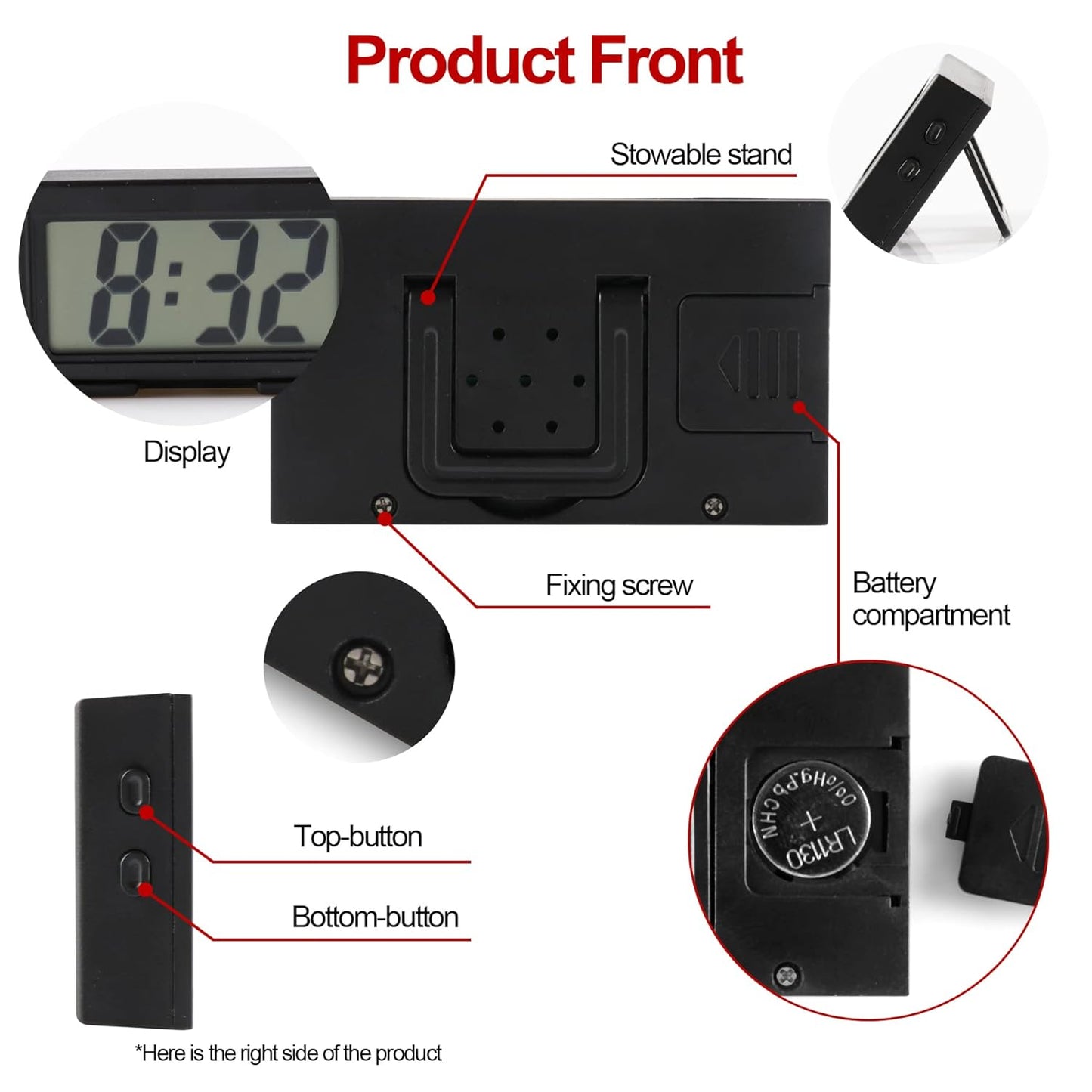 UYYE Mini Digital Car Clock Sticky Electronic Car Clock, Accessories with Clear LCD Screen Self-Adhesive Stand Digital Clock for Car Truck Dashboard Home..pack of 10