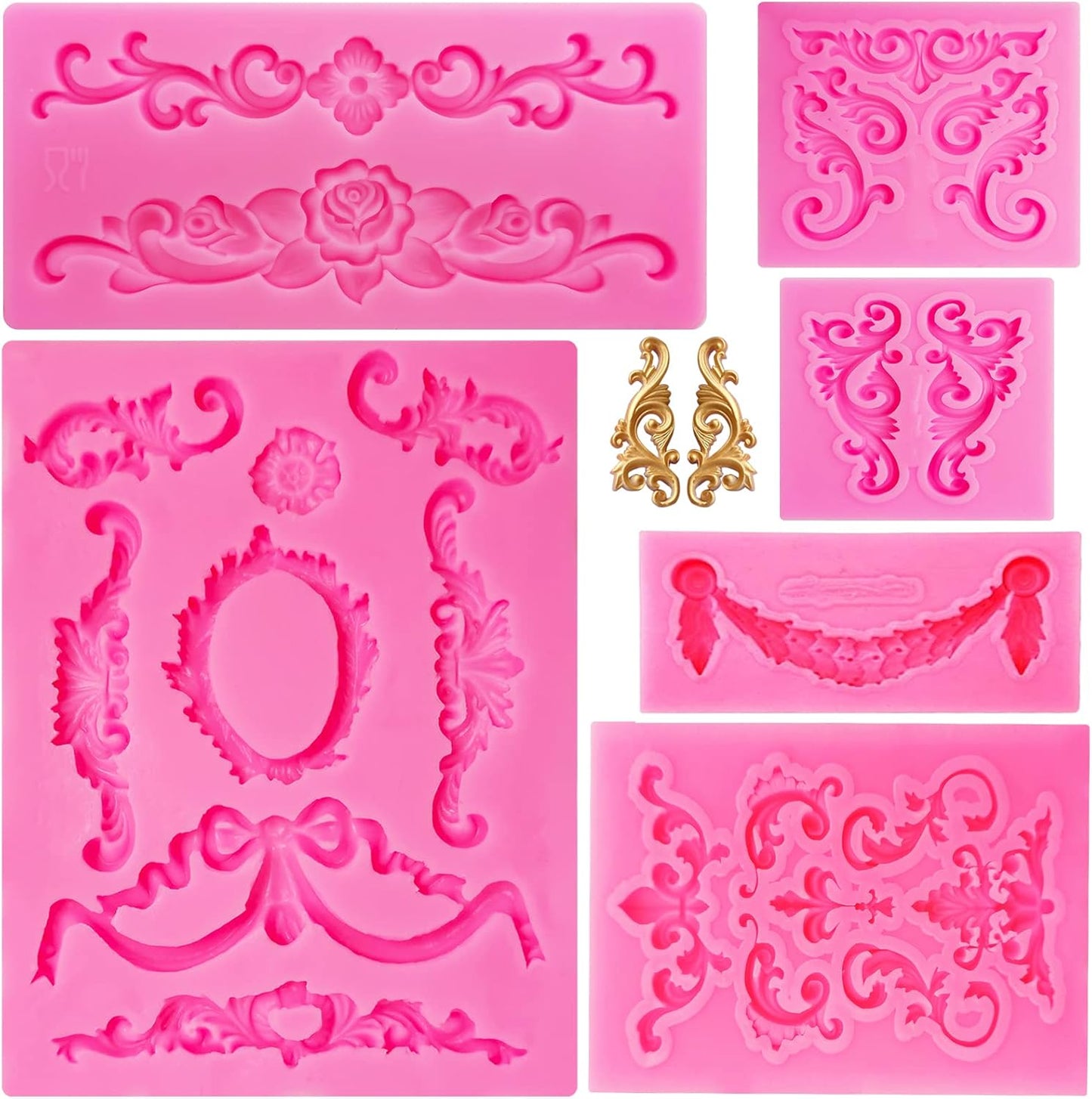 Baroque Style Silicone Molds, Curlicues Scroll Lace Fondant Molds, Vintage Relief Flower Mould Filigree 3D Clay Mold for Gummy Sugar Cookie Pastry Chocolate...