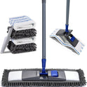 Masthome Mop Set of 4 Mop Pads, Chenille Floor Mop with Long Handle, Microfibre Flat Mop for Hardwood, Marble, Tile Cleaning, Send 1 Scraper, Blue