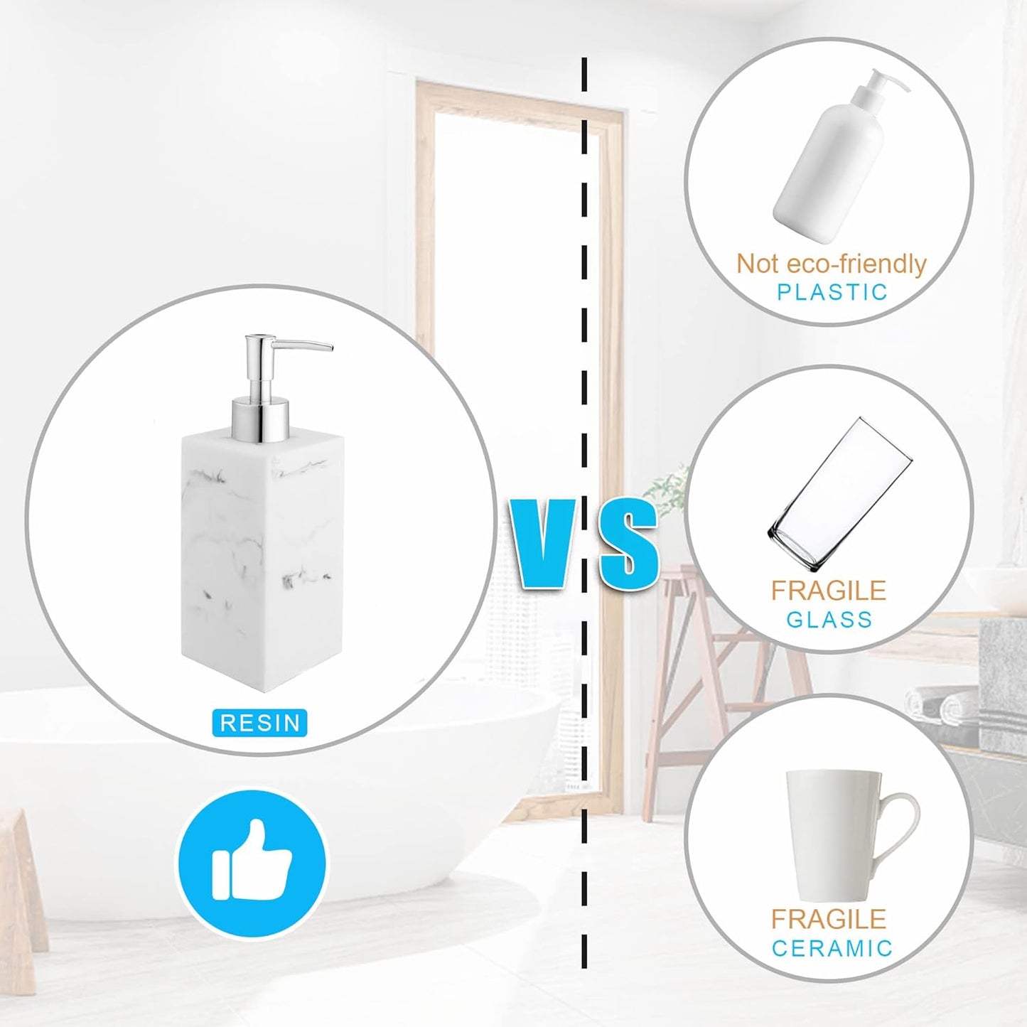 Resin Manual Soap Dispenser - GENDLTHIJ Fashion Resin Marble Soap Bottle Lightweight Bathroom Soap Dispenser for Countertop - Not Easy to Break