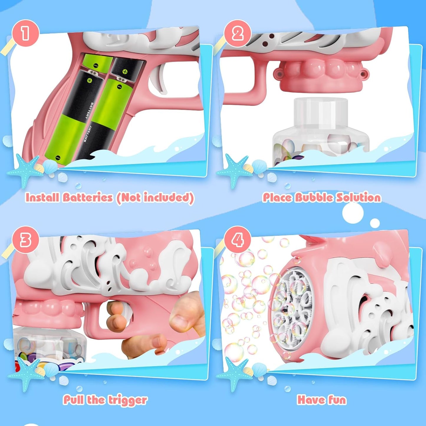 Electric Rechargeable 57-Hole Bubble Gun Blaster – Auto-Water Absorbing Bubble Machine Toy for Kids, Outdoor Parties & Summer Play (Blue/Pink/Yellow)