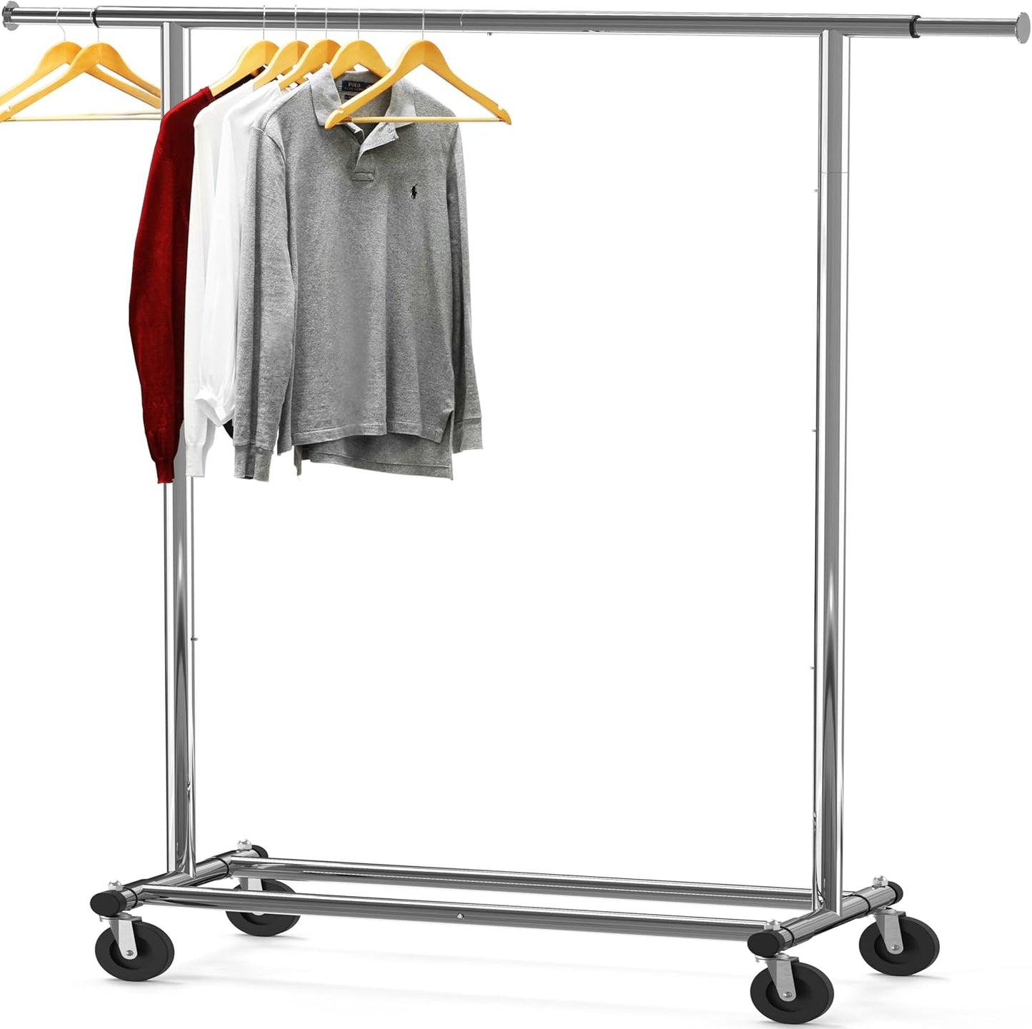SIMPLE HOUSEWARE Heavy Duty Clothing Garment Rack, Holds Up to 150 lbs, 42 to 67 Inches Extensible Rod, Chrome