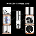 Advanfam Upgraded Larger Capacity Electric Salt and Pepper Grinder Stainless Steel Pepper Grinder with LED Light, Rechargeable Automatic Salt Pepper Mill...