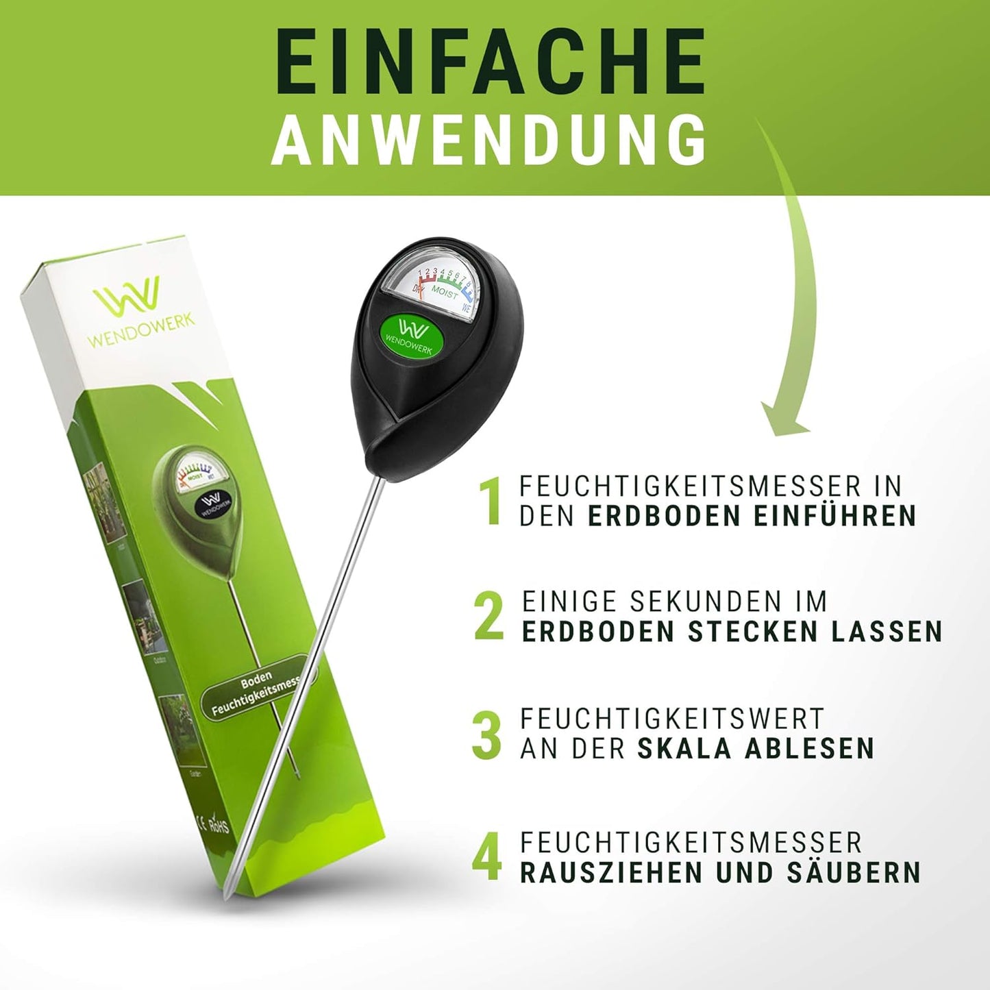 WENDOWERK® Soil Moisture Meter for Plants - [Green/Black] - No x- Improved Moisture Meter Plants [2022] - Premium Soil Testerz