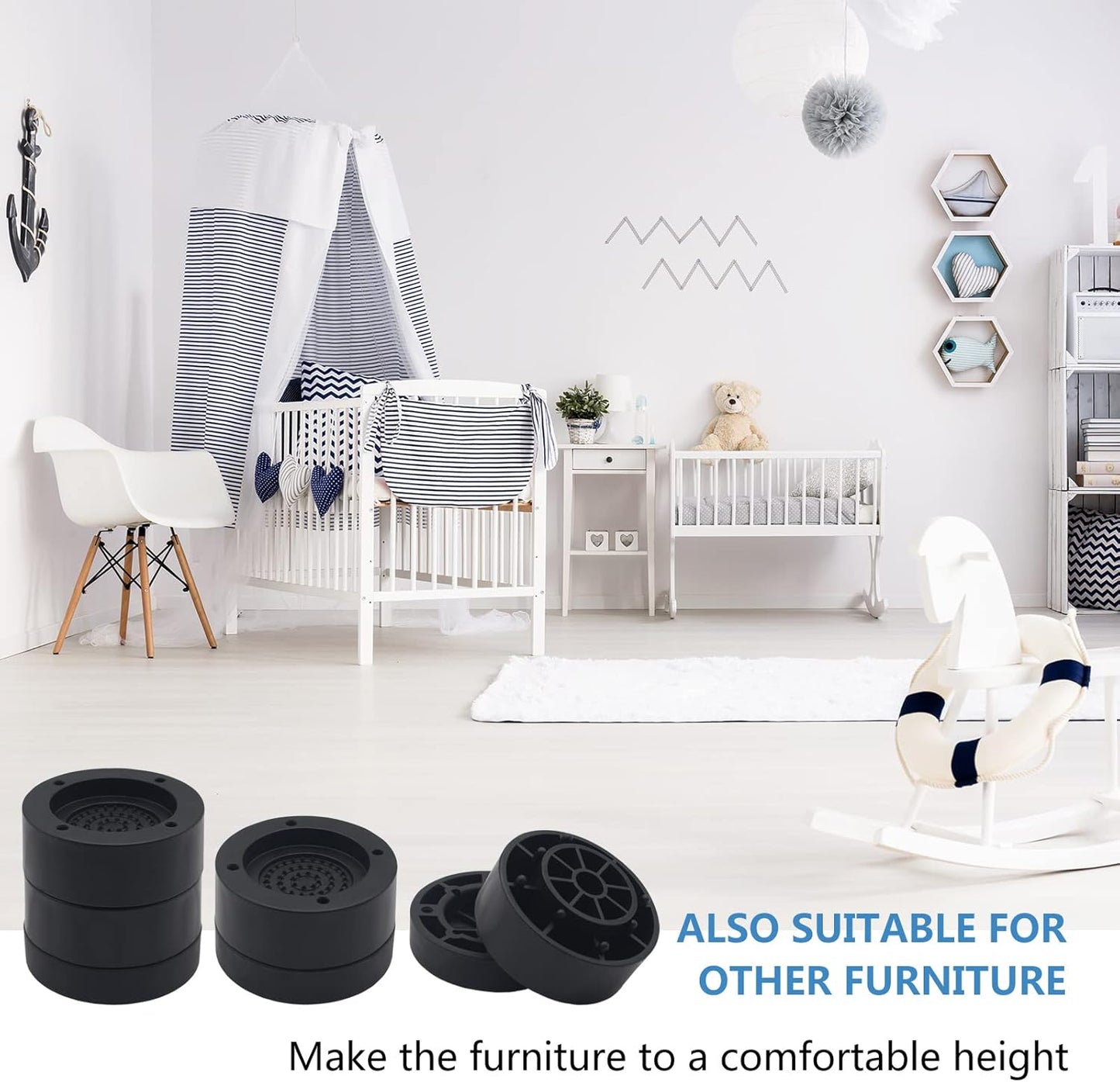 HANIHUA 4 Sets Black Round Furniture Risers, Heavy Duty Bed Risers Lifts Height 1", 2", 3 inch, Adjustable Bed Lifts Risers for Bed Frame, Furniture...