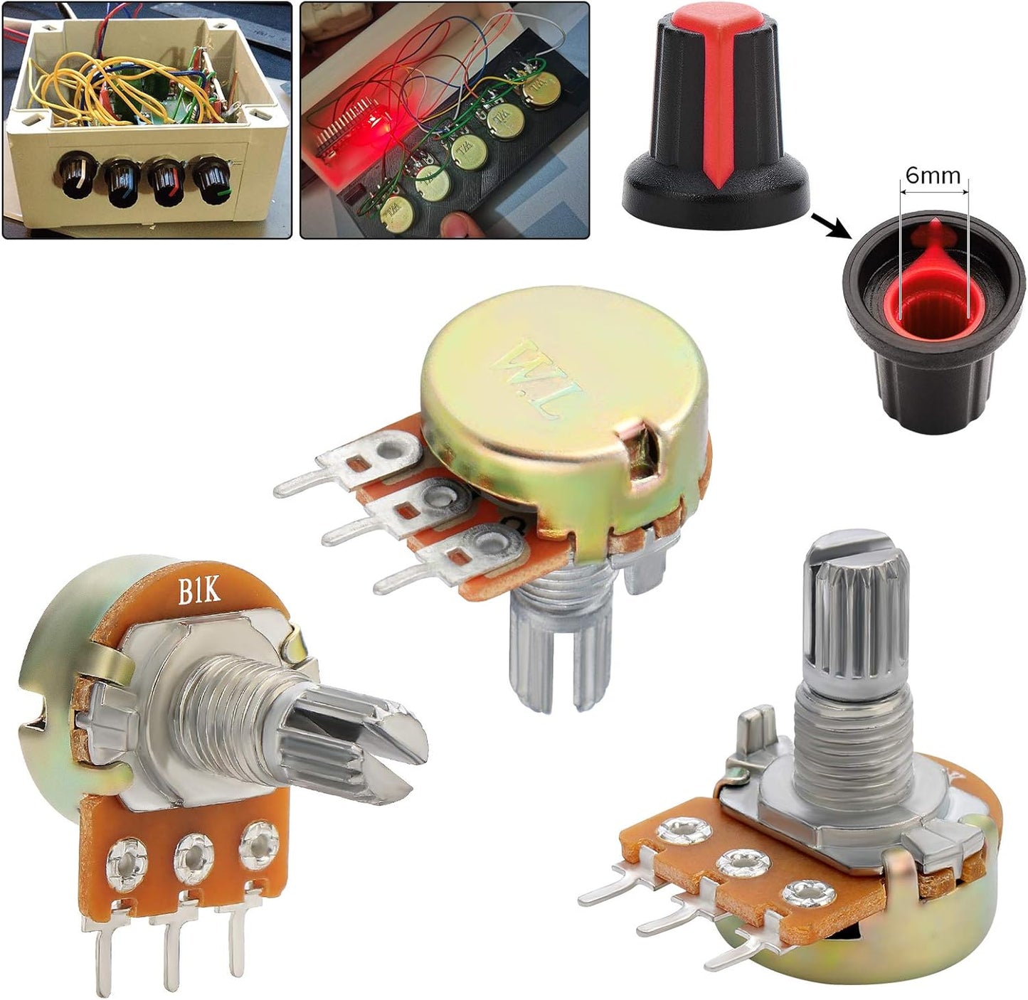 OCR 1K-1M ohm Potentiometer Kit, 45 Sets Knurled Shaft Linear Potentiometer with Knobs, Nuts and Washers, 9 Values1K 5K 10K 20K 50K 100K 250K 500K 1M 3...