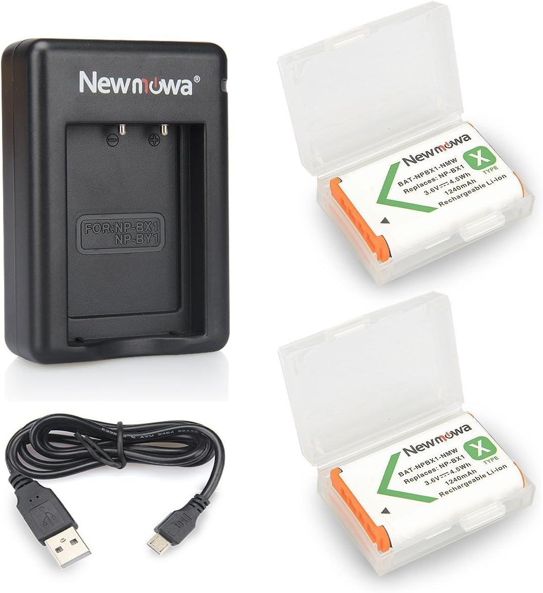 NP-BX1 Newmowa Battery (2-Pack) and Dual USB Charger Set for NP-BX1, NP-BX1/M8 and DSC-RX100, DSC-RX100 II, DSC-RX100M II, DSC-RX100 III, DSC-RX100 V,...