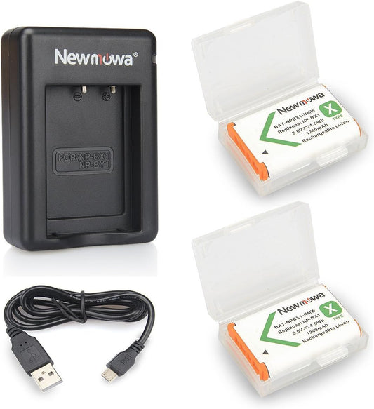 NP-BX1 Newmowa Battery (2-Pack) and Dual USB Charger Set for NP-BX1, NP-BX1/M8 and DSC-RX100, DSC-RX100 II, DSC-RX100M II, DSC-RX100 III, DSC-RX100 V,...