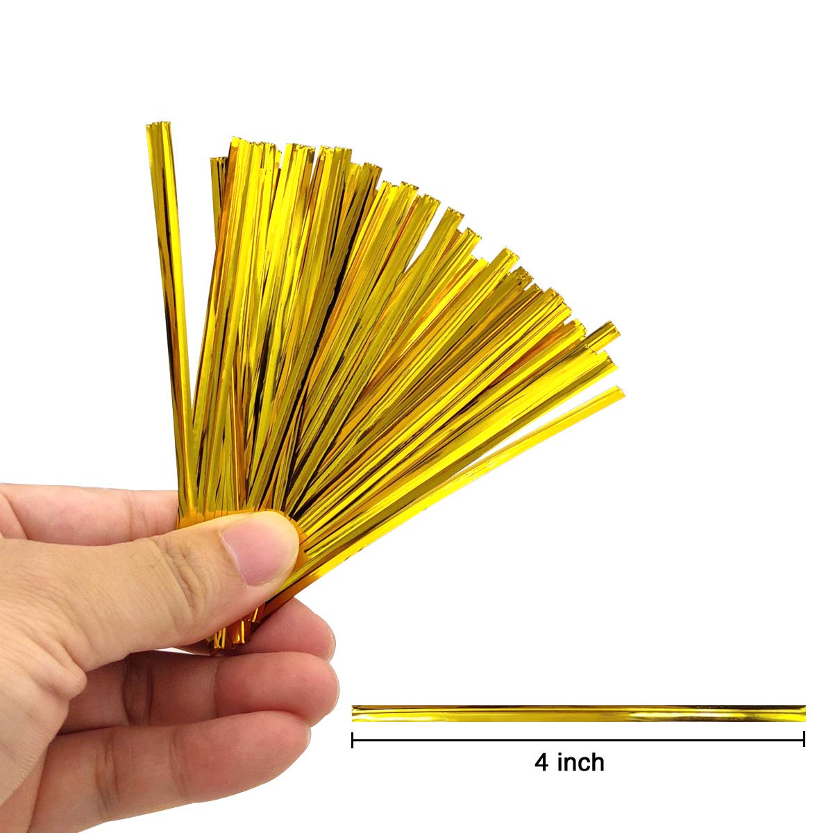 XC-TIE 500PCS 4'' Metallic Twist Ties Plastic Cable Ties for Bread Candy Bags, Party Cello, Cake Pops (Gold-500PCS)