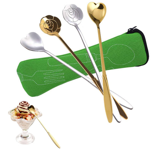 pack of 4 Long Handle Stainless Steel Dessert Spoon – Small Scoop