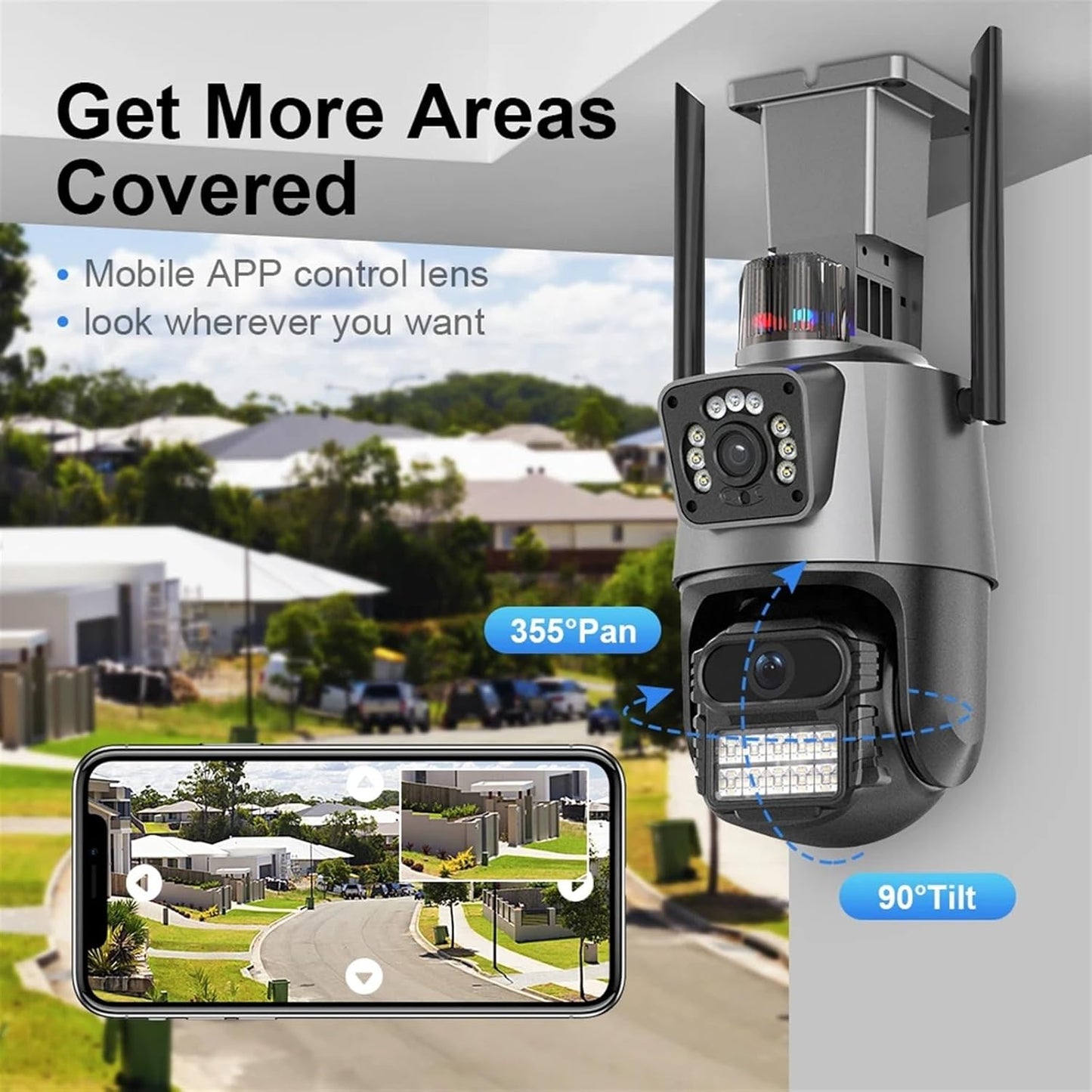 Cameras for Home Security 8MP 4K IP Camera Dual Lens Dual Screen PTZ Camera Outdoor Waterproof Security Video Surveillance Camera Police Light Alarm with...